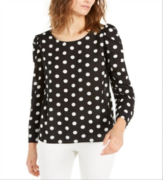 Alfani Women's Polka Dot Puff Sleeve Blouse Black Size X-Large
