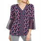 JM Collection Women's Printed Bell Sleeve Tunic Blue Size XX-Large