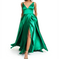 Blondie Nites Junior's Satin Lace up Plunge Gown Green Size 11