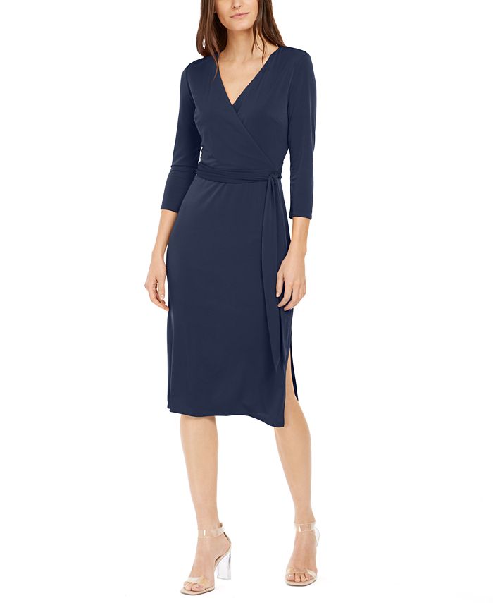 INC International Concepts Women's Sheath Leg Slit Surplice Dress Blue Size X-Large