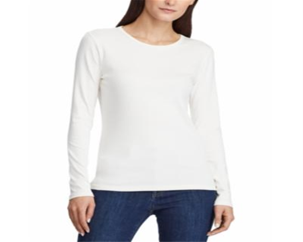 Ralph Lauren Women's Long Sleeve Jewel Neck Top White- Size Large