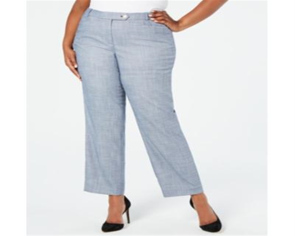 Calvin Klein Women's Pocketed Zippered Tapered Leg Wear to Work Pants Blue Size 14W