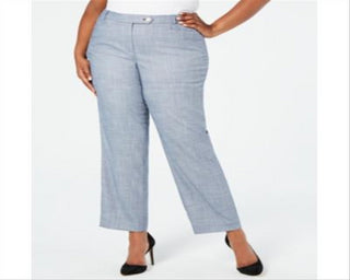 Calvin Klein Women's Pocketed Zippered Tapered Leg Wear to Work Pants Blue Size 14W