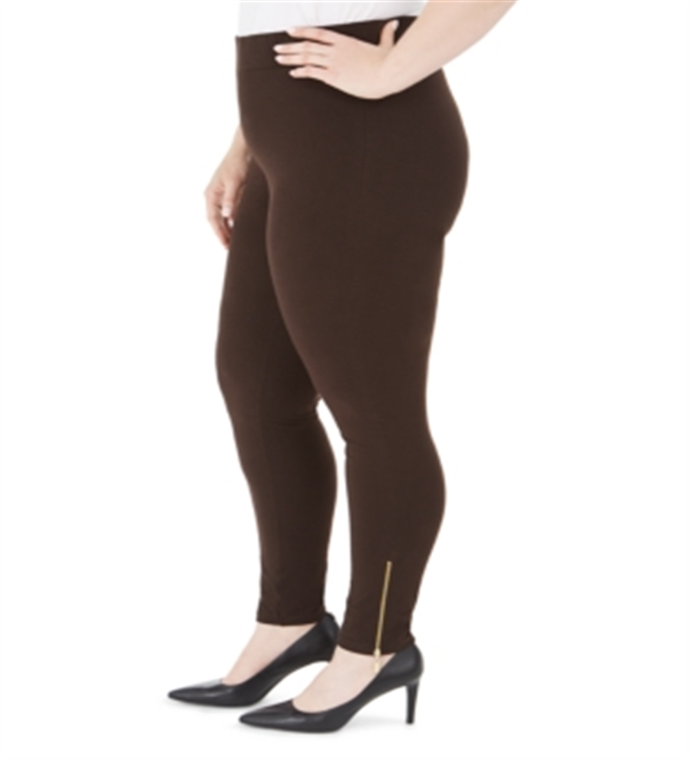JM Collection Women's Plus Zipper Hem Leggings Brown Size 0X