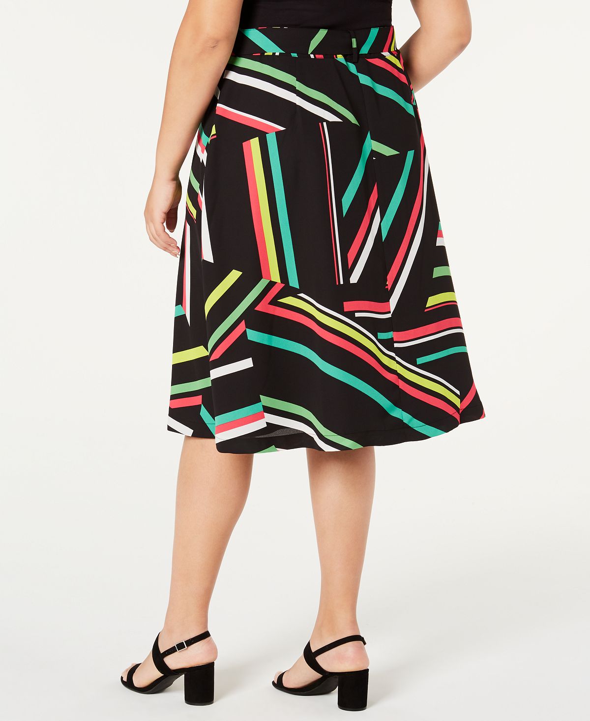 Bar III Women's Trendy Plus Printed a Line Skirt Black Size 14W
