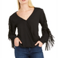 Inc Women's New Black Fringed Embellished V Neck Long Sleeve Top Black Size M