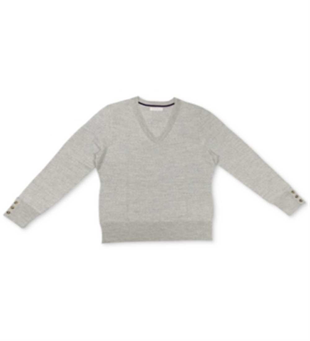Charter Club Women's V-Neck Button-Sleeve Sweater  Gray Size 2XL