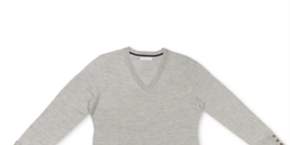 Charter Club Women's V-Neck Button-Sleeve Sweater  Gray Size 2XL