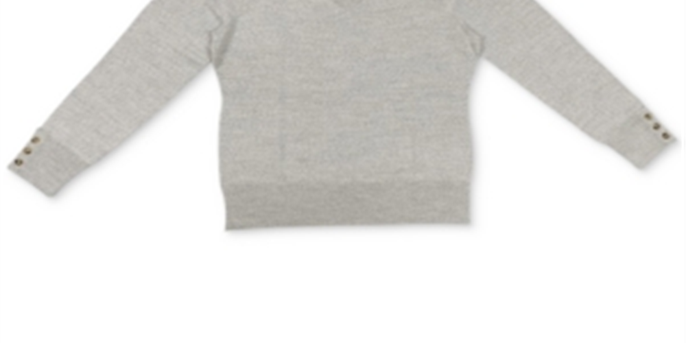Charter Club Women's V-Neck Button-Sleeve Sweater  Gray Size 2XL