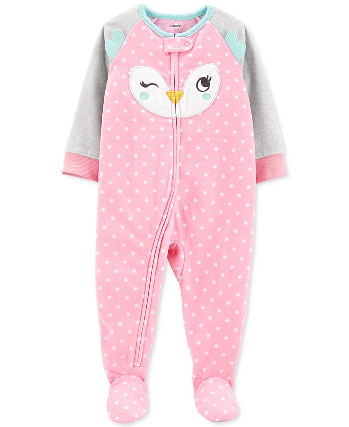 Carter's Girl's Footies Print Light Owl Fleece Footie Pink Size 4T