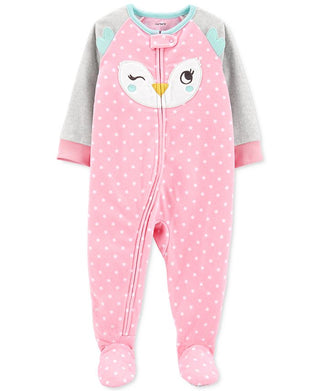 Carter's Girl's Footies Print Light Owl Fleece Footie Pink Size 4T