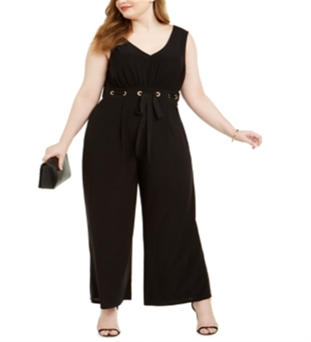 Love Squared Women's Sleeveless V Neck Evening Wide Leg Jumpsuit Plus Black Size 1X