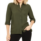 Michael Kors Women's Collared Dobby Shirt -Green Size Petite L