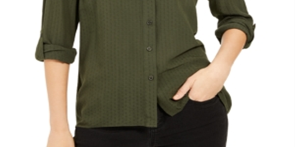 Michael Kors Women's Collared Dobby Shirt -Green Size Petite L