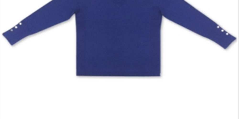 JM  Collection Women's  Button-Cuff V-Neck Pullover Sweater  Blue Size 2XL