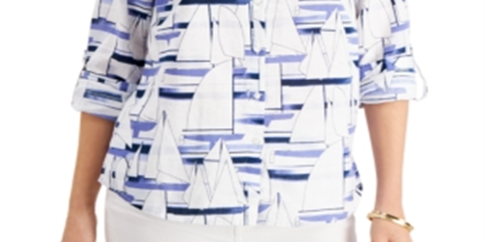 Charter Club Women's Sailboat Print Shirt White Size XX-Large
