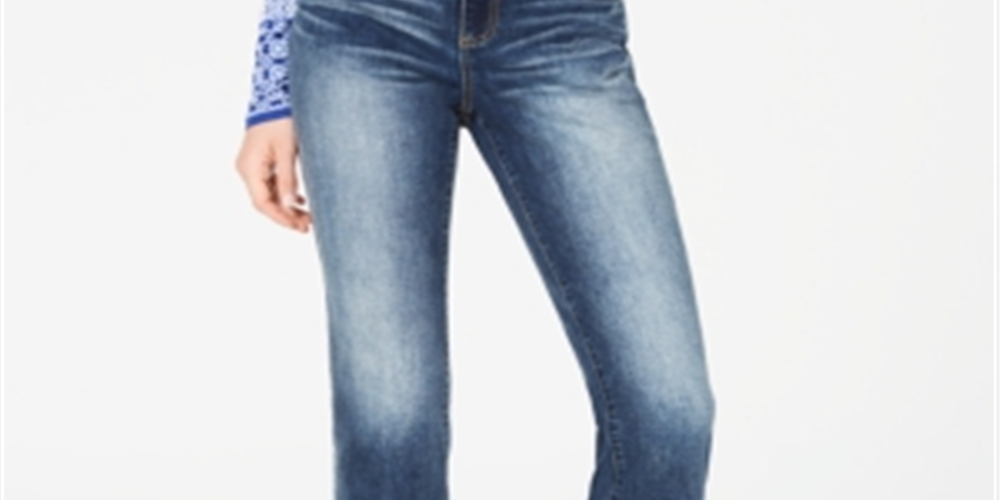 Inc International Concepts Women's Raw-Hem Straight-Leg Cropped Jeans Blue Size 4