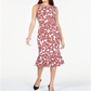 Alfani Women's Printed Jewel Neck MIDI Mermaid Dress Red Size 14