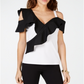 INC International Concepts Women's Colorblocked Ruffled Top Black Size PP