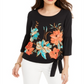 JMCollection Women's Printed Bell Sleeve Top Black Size X-Small
