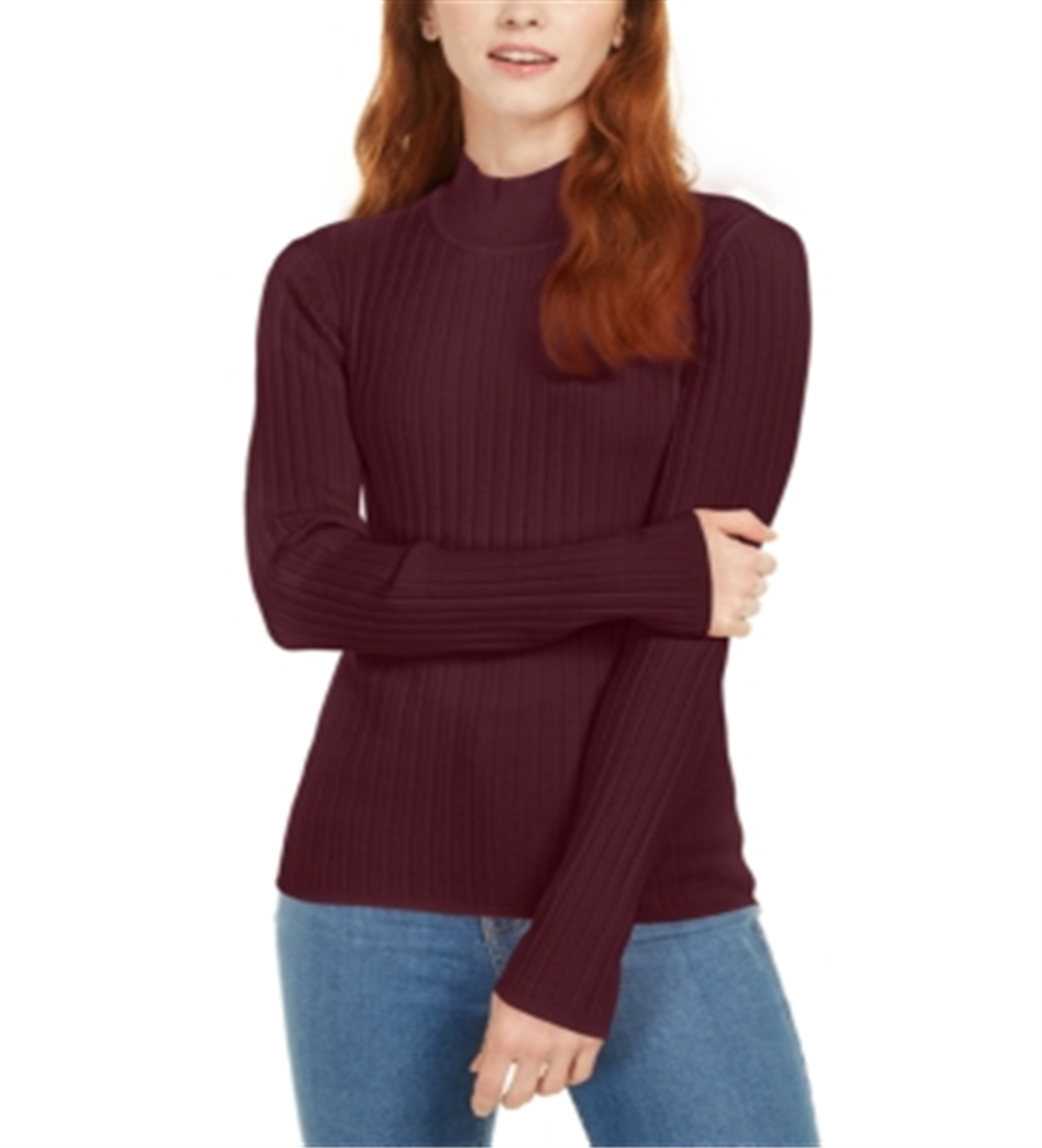 Maison Jules Women's Ribbed Mock Neck Top Red Size Large