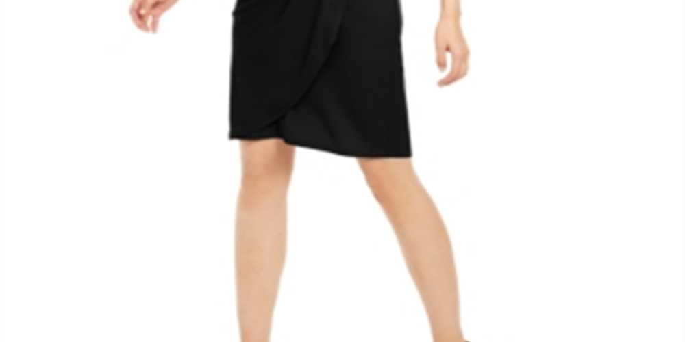 Inc International Concepts Women's Petite Embellished-Accent Wrap Dress Black Size Petite Medium