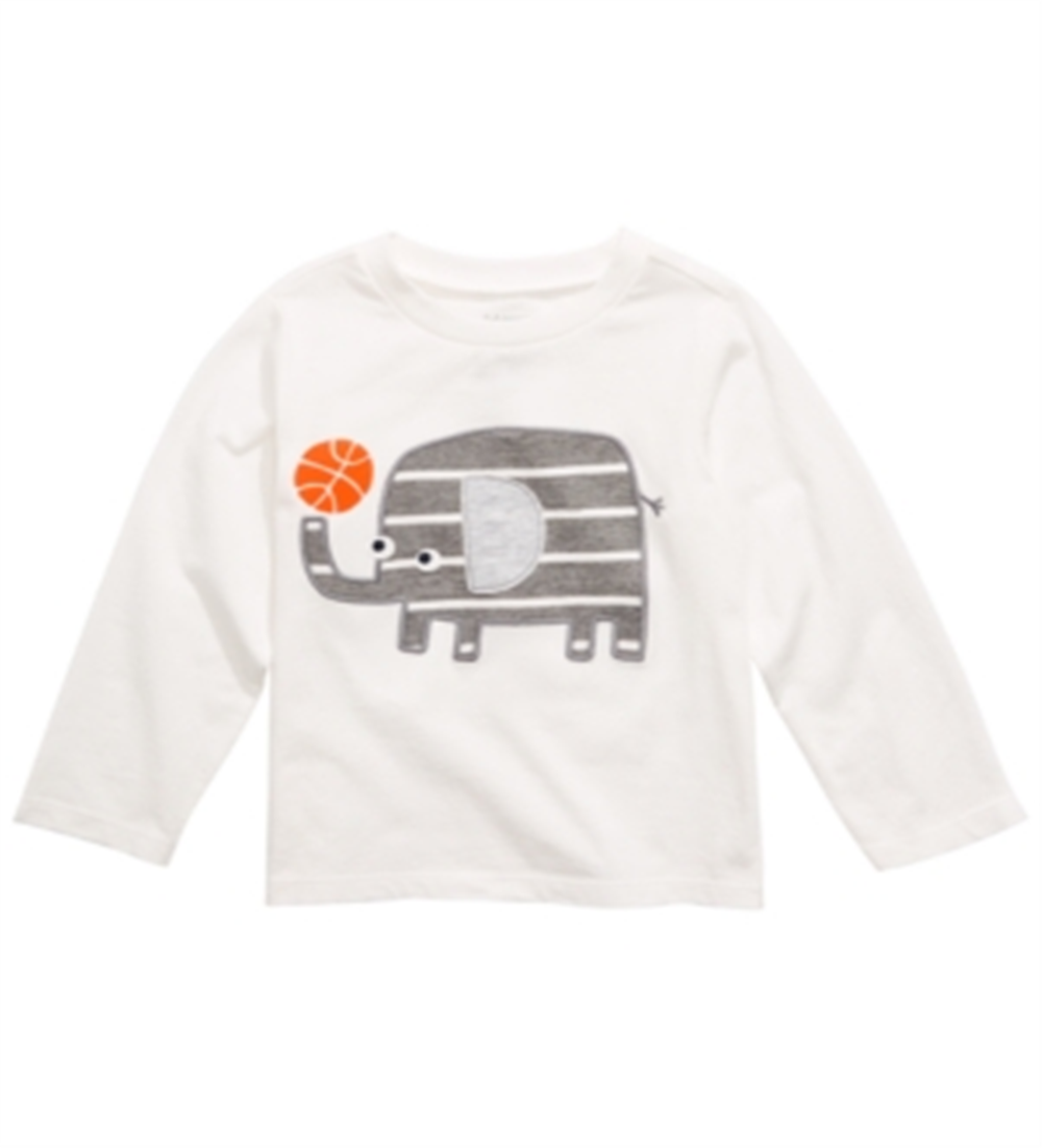 First Impressions Baby Boy's Long Sleeve Elephant Cotton T-Shirt White Size 6-9MOS