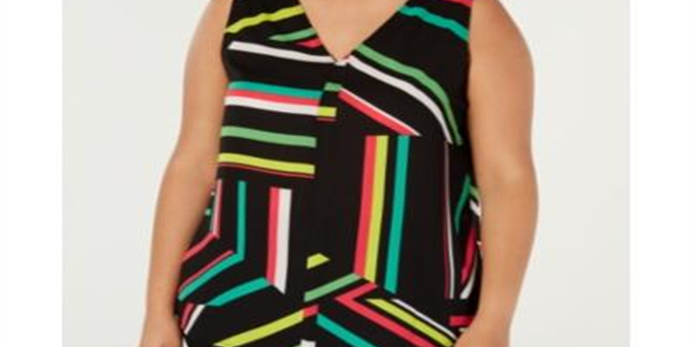 Bar III Women's Printed V Neck Pullover Top Black Size Size 1X