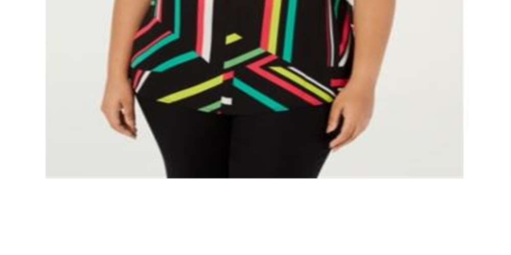 Bar III Women's Printed V Neck Pullover Top Black Size Size 1X