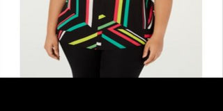 Bar III Women's Printed V Neck Pullover Top Black Size Size 1X