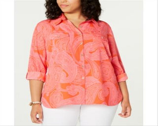 Tommy Hilfiger Women's Plus Paisley Print Shirt Red Size 0X