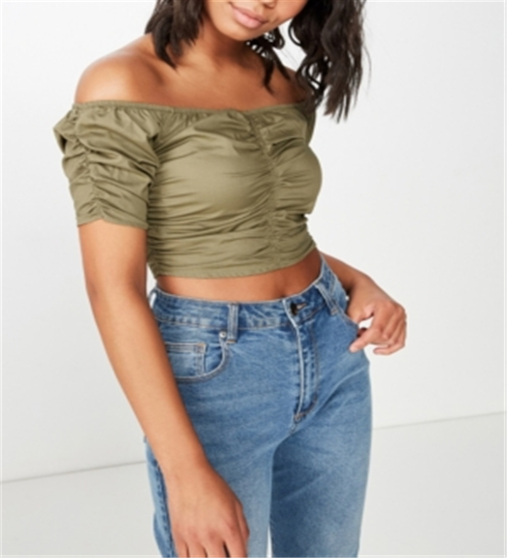 Cotton on Women's Miranda Rouched Top Green Size M