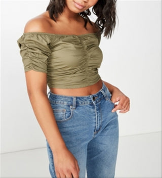 Cotton on Women's Miranda Rouched Top Green Size M