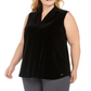 Calvin Klein Women's Plus V Neck Velvet Blouse Black Size 1X