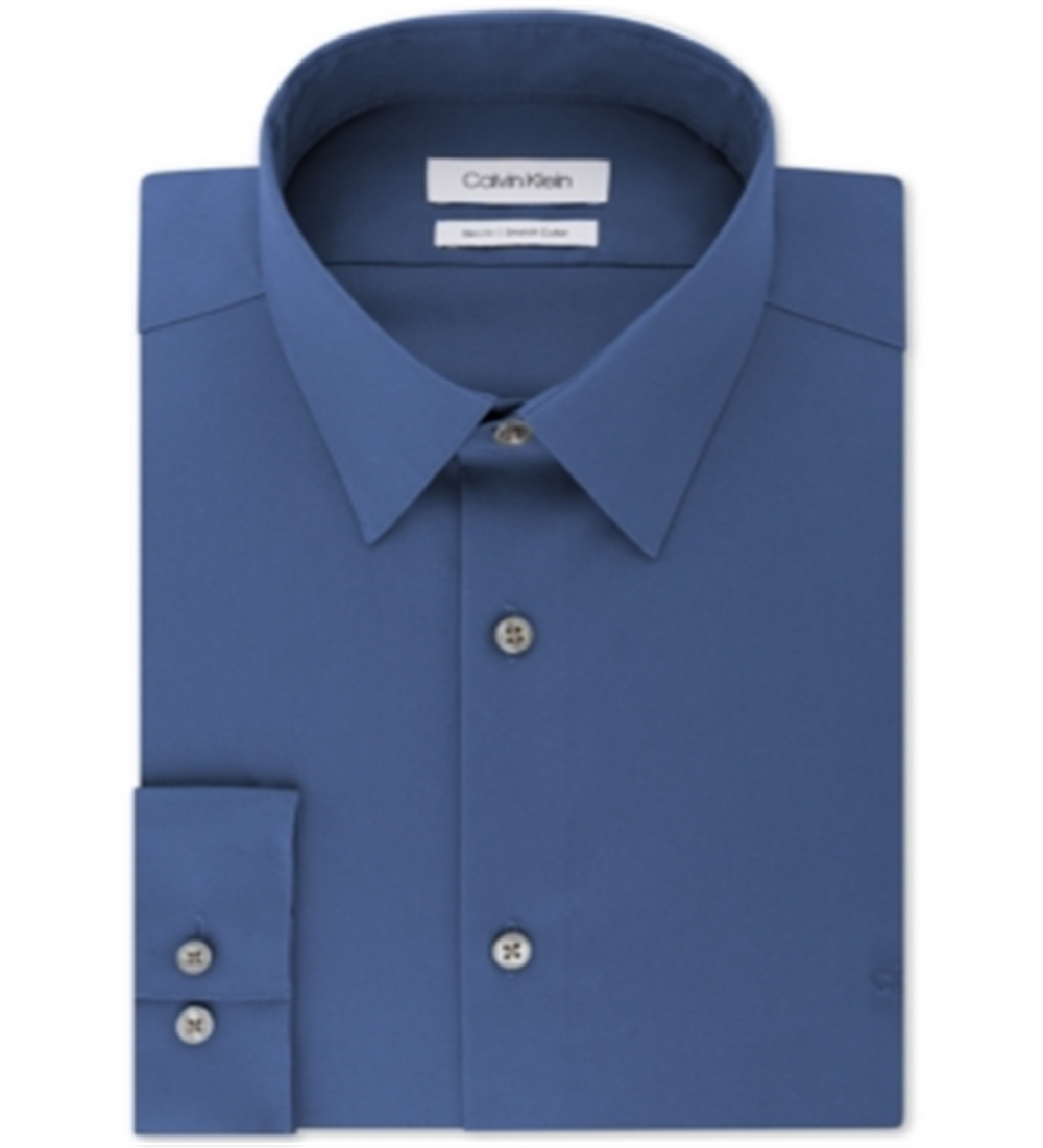 Calvin Klein Men's Slim Fit Stretch Flex Collar Dress Shirt Blue Size 17x32-33-XL