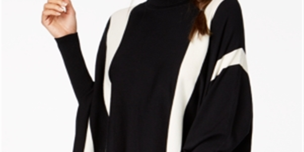 Alfani Women's Striped Poncho Sweater  Black Size Medium