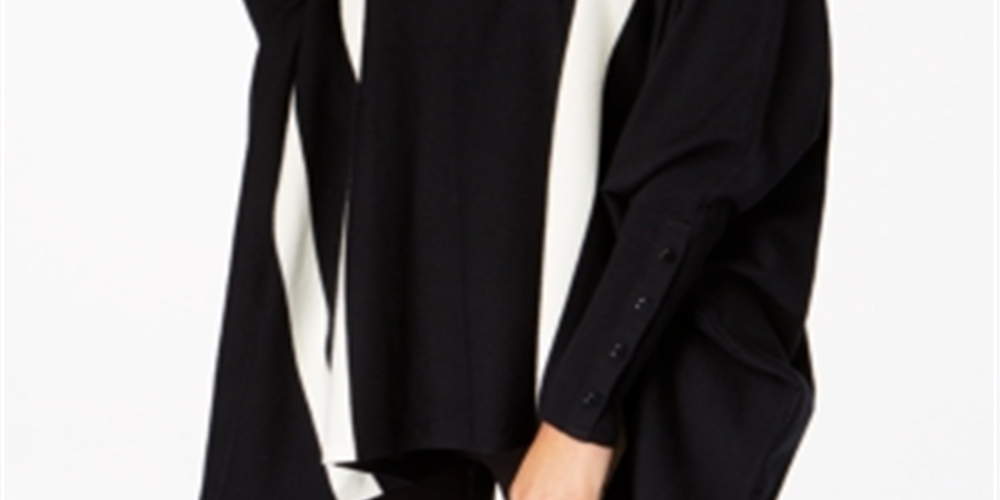 Alfani Women's Striped Poncho Sweater  Black Size Medium