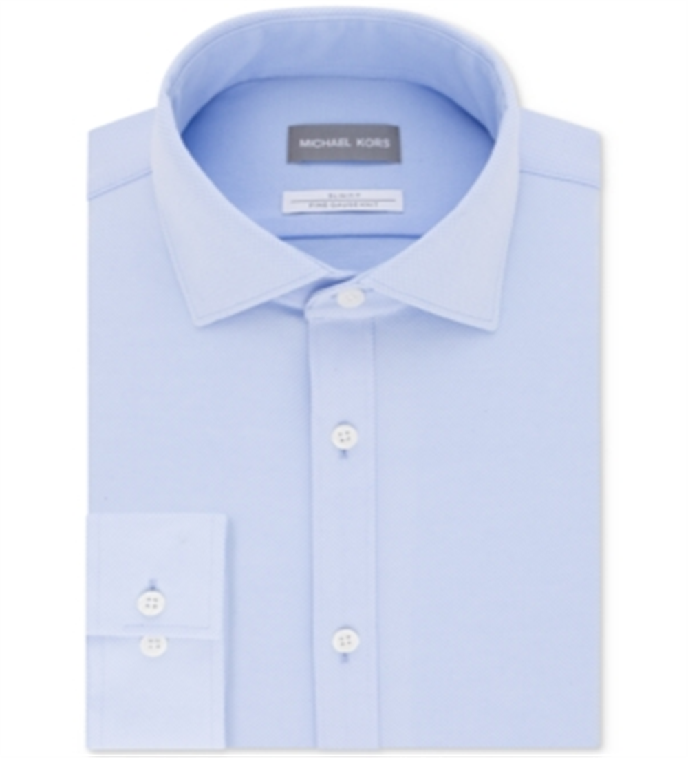 Michael Kors Men's Slim-Fit Non-Iron Perfor Light Blue Size 17.5 3233