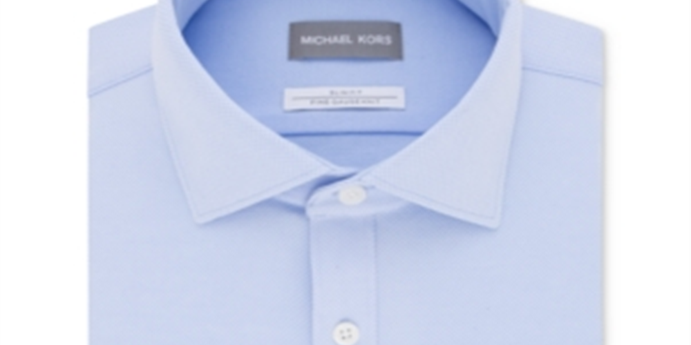 Michael Kors Men's Slim-Fit Non-Iron Perfor Light Blue Size 17.5 3233