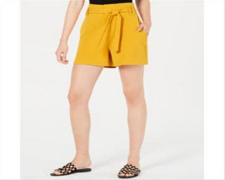 Bar III Women's  Paperbag-Waist Shorts  Yellow Size 2XL