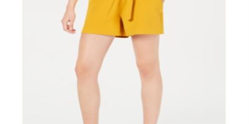 Bar III Women's  Paperbag-Waist Shorts  Yellow Size 2XL