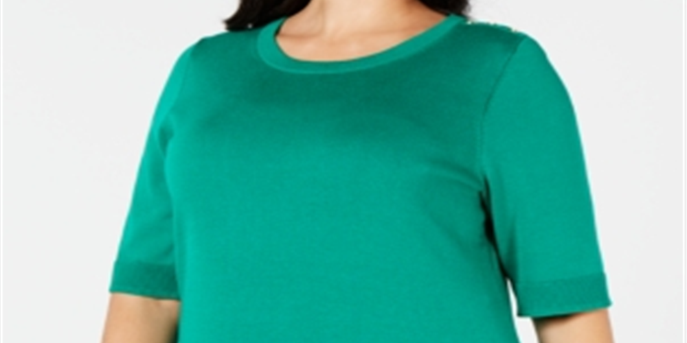 Charter Club Women's  Plus Size Short-Sleeve Sweater Killala Green Size 0X