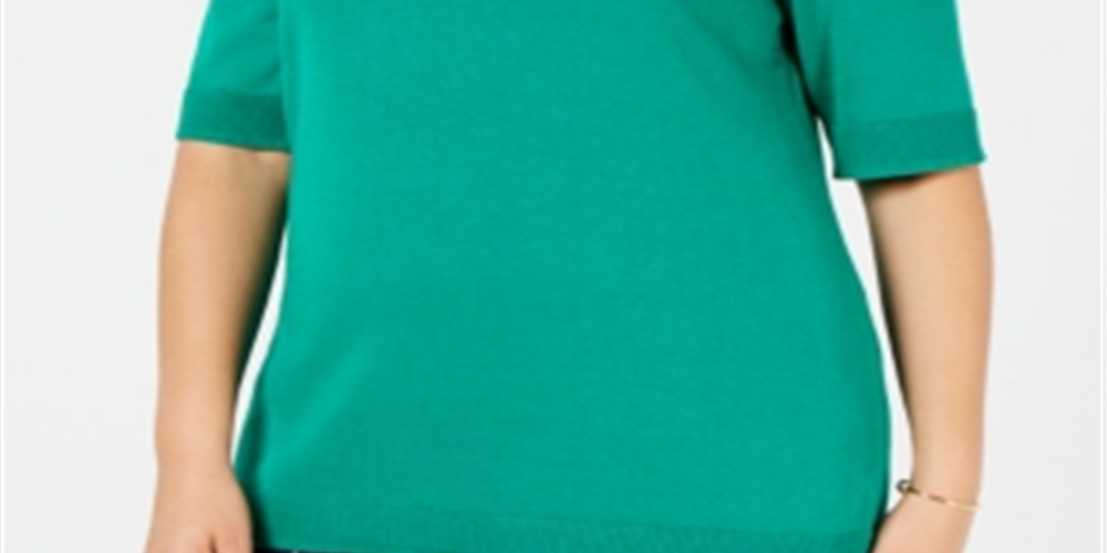 Charter Club Women's  Plus Size Short-Sleeve Sweater Killala Green Size 0X
