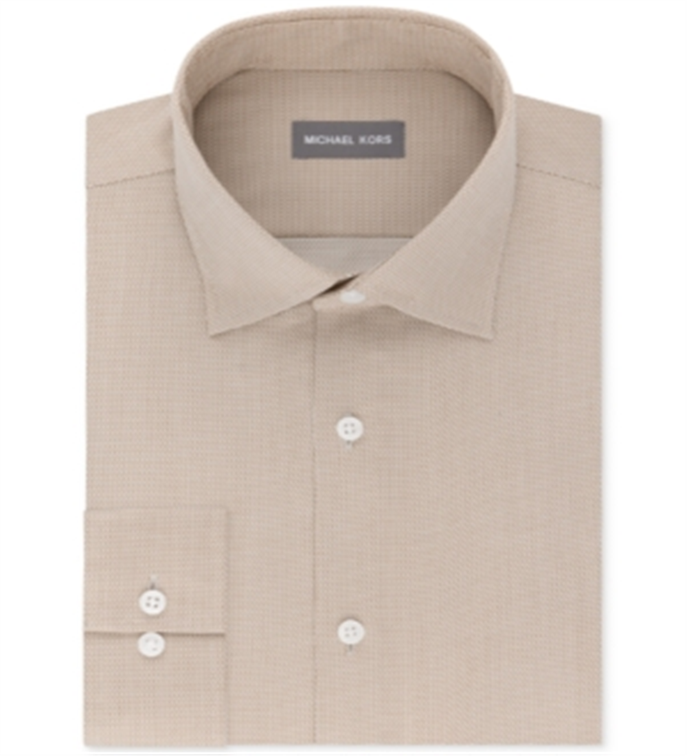 Michael Kors Men's Airsoft Stretch Non Iron Performance Solid Dress Shirt Beige Size 17.5x36-37-XL
