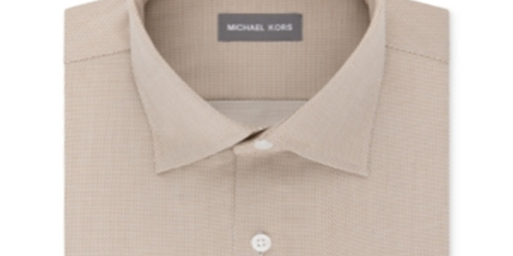 Michael Kors Men's Airsoft Stretch Non Iron Performance Solid Dress Shirt Beige Size 17.5x36-37-XL