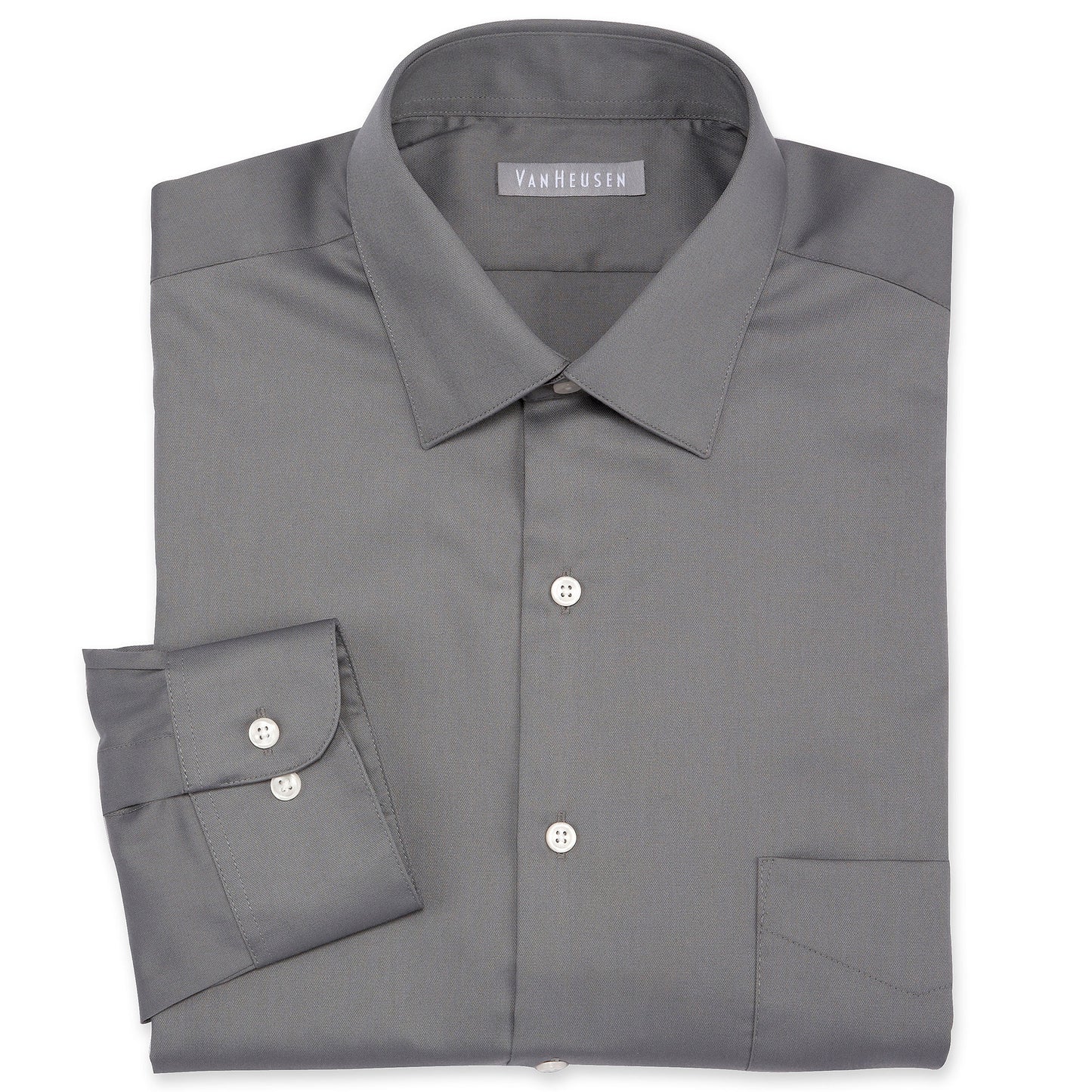 Van Heusen Men's Lux Sateen Regular Fit Button up Dress Shirt Gray Size 16X34-35