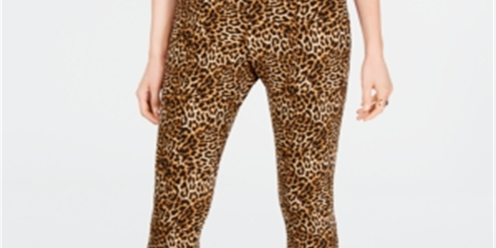 INC Women's Skinny Leopard Print Ankle Stretch Pants Brown Size 14 Brown