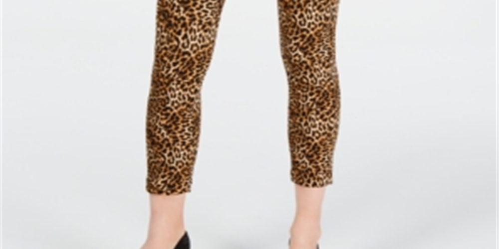 INC Women's Skinny Leopard Print Ankle Stretch Pants Brown Size 14 Brown