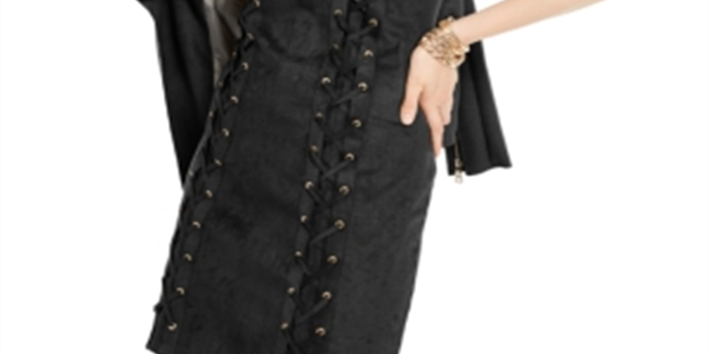 INC Women's Lace-up Faux-Suede Dress  Black Size XL