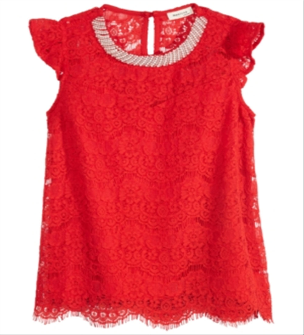 Monteau Big Girl's Embellished Lace Top Red Size XL